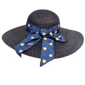 Vintage Betmar Hat Straw Wide‎ Brim Polka Dot Bow Derby Church Easter Prep Girly